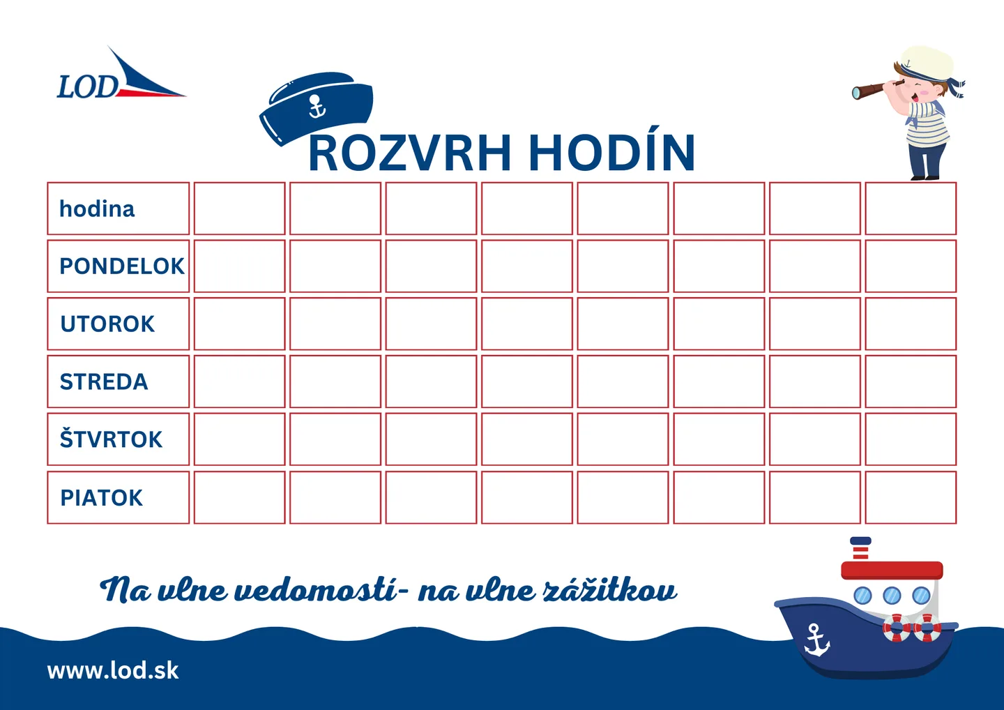Rozvrh hodín pre malých námorníkov