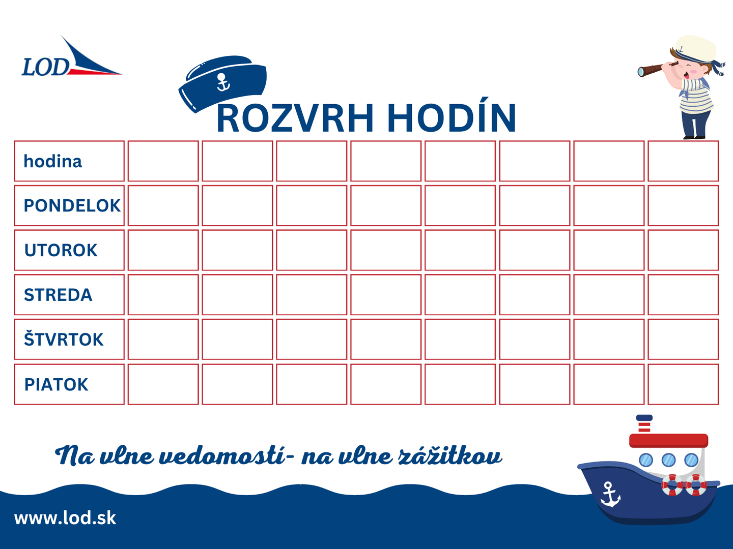 Rozvrh hodín pre malých námorníkov