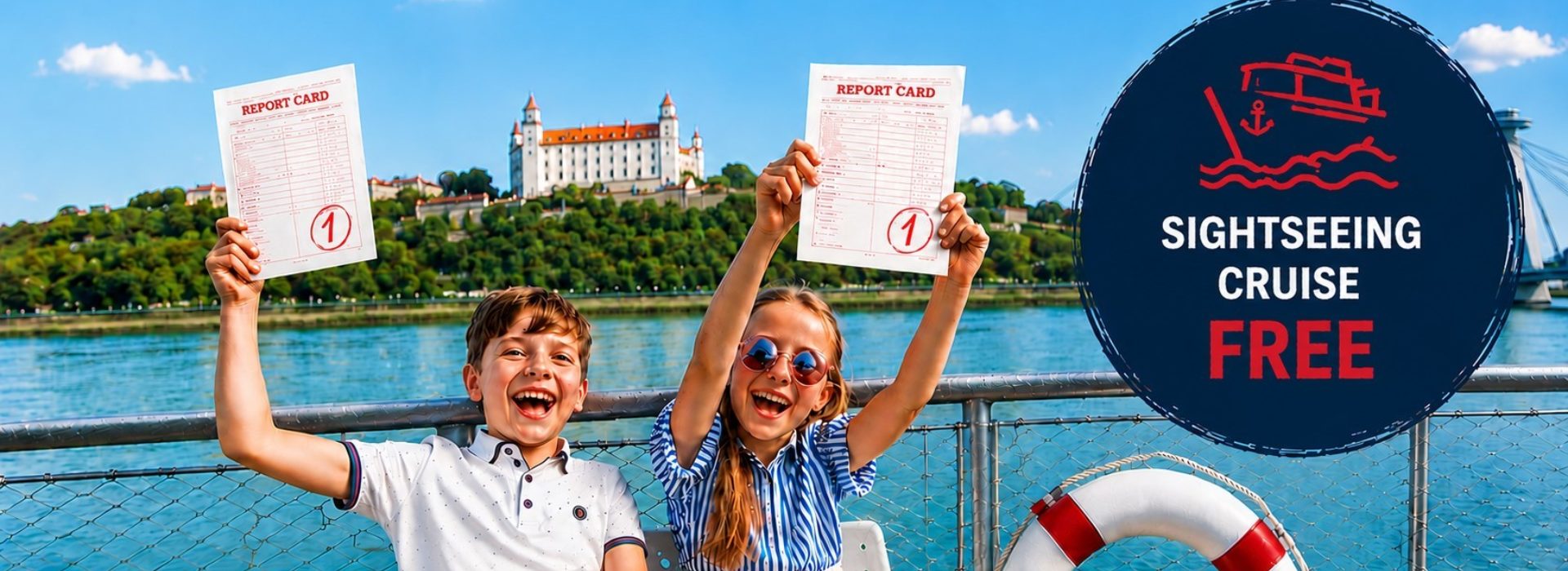 Bring Your Report Card and Sail for Free: Celebrate the end of the school year with a sightseeing cruise on the Danube. Children under 12 years old sail for FREE from 30.6. - 3.7.2026!