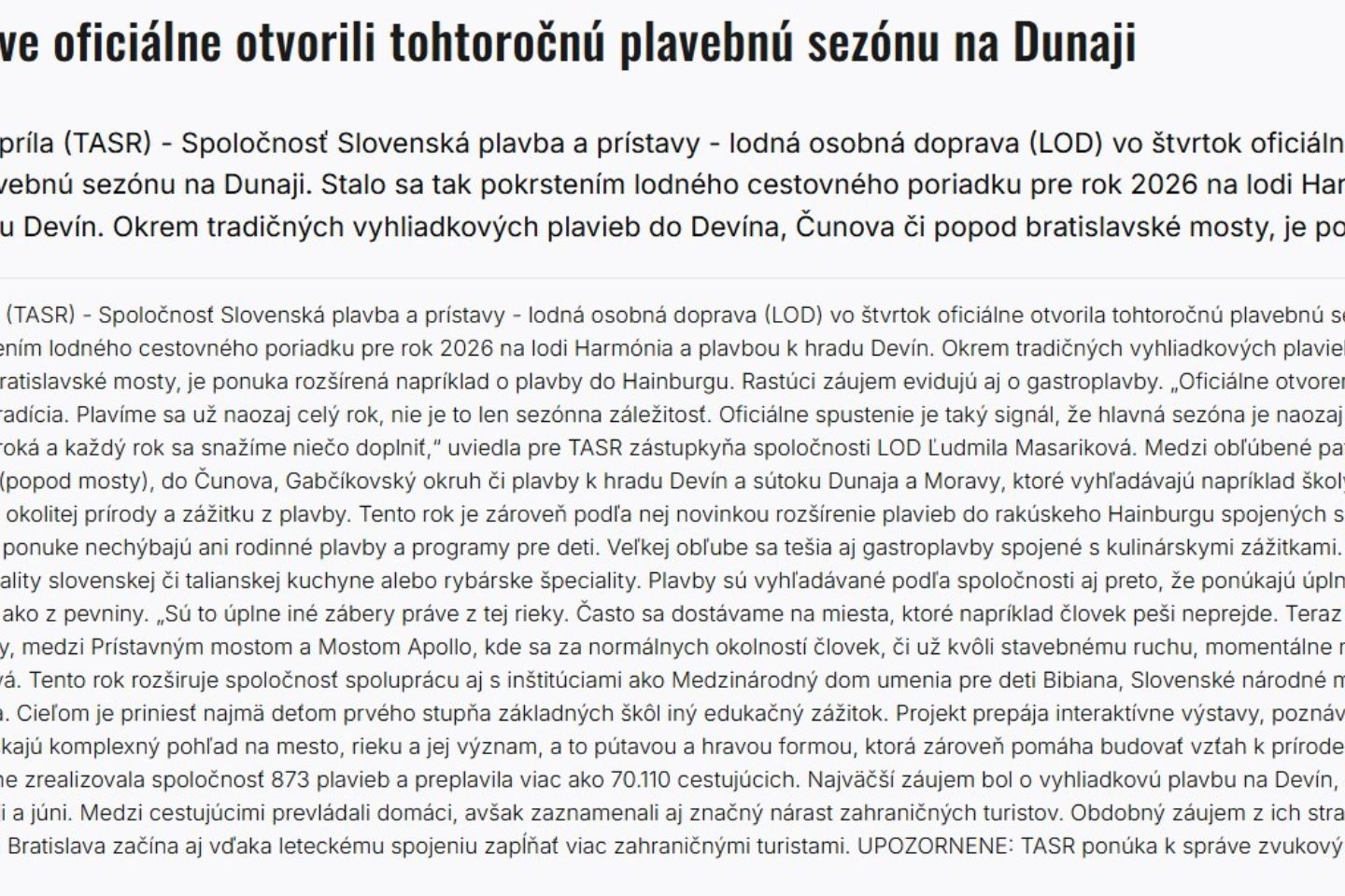 Engineering.sk - V Bratislave oficiálne otvorili tohtoročnú plavebnú sezónu na Dunaji