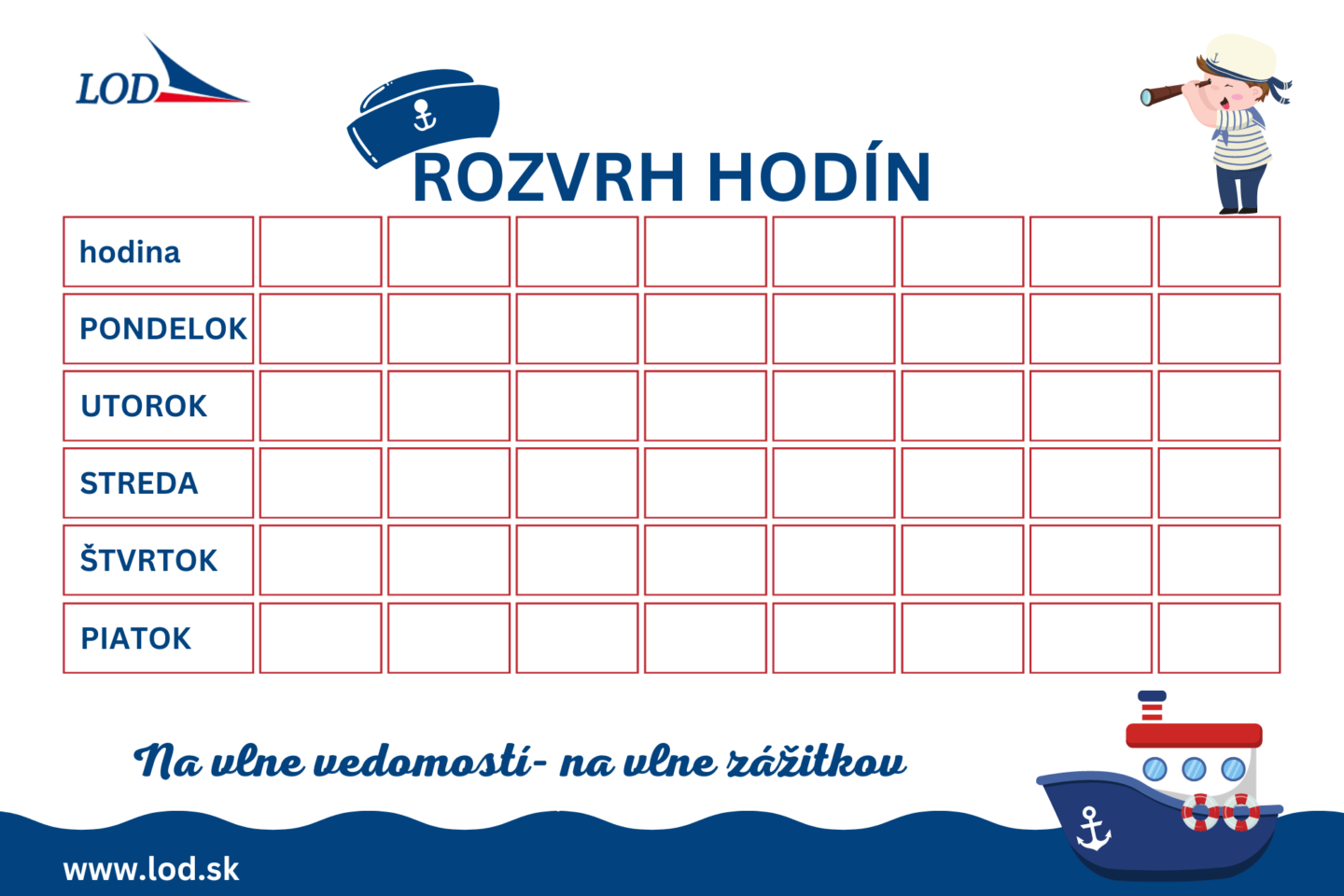 Rozvrh hodín pre malých námorníkov